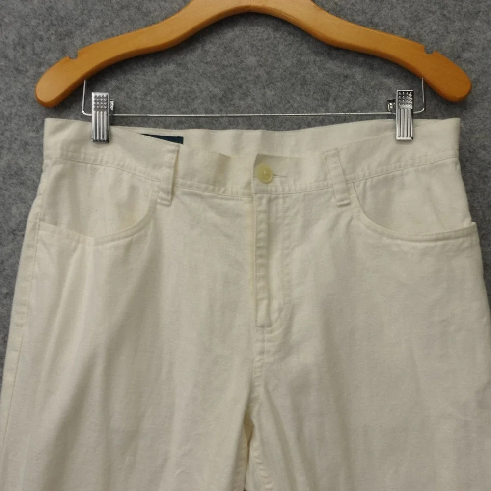 PERRY ELLIS Linen Pants Mens 30x32 White Slim Fit Tapered Trouser Summer Light